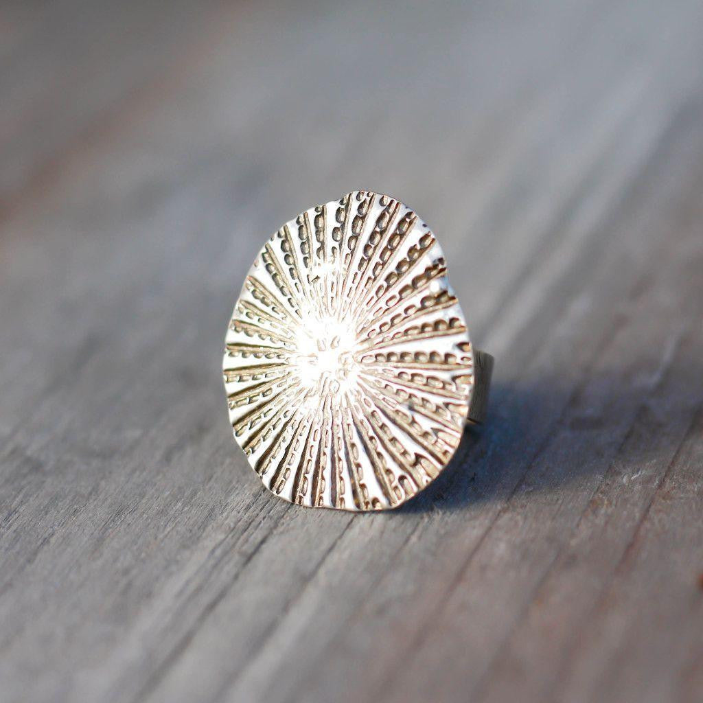 Rustic Sea Shell Ring- Sterling Silver Shell Ring-Womens Rustic-LittleGreenRoomJewelry-LittleGreenRoomJewelry